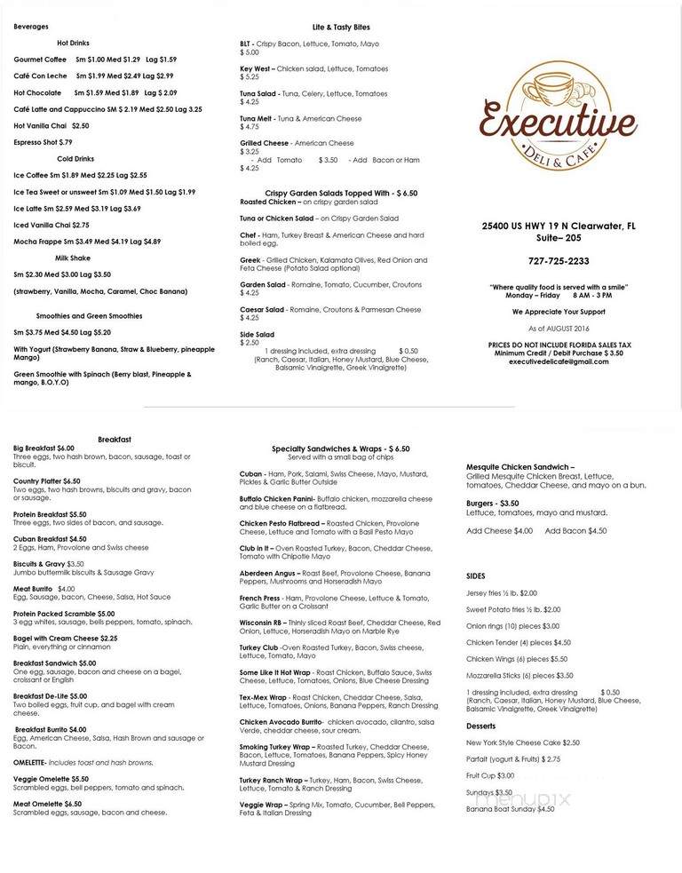 Executive Deli & Cafe - Clearwater, FL menu_pic
