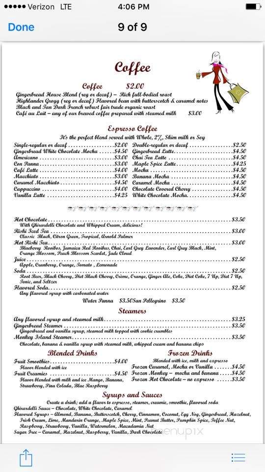 The Gingerbread House - Muskego, WI menu_pic