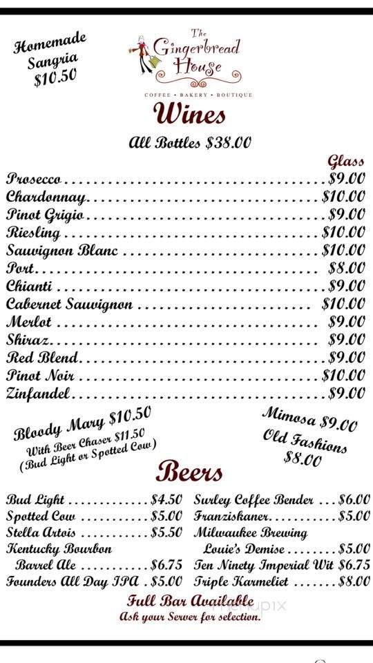 The Gingerbread House - Muskego, WI menu_pic