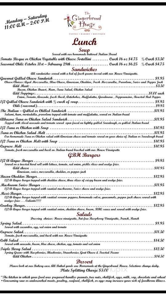 The Gingerbread House - Muskego, WI menu_pic