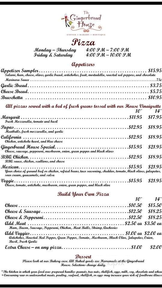 The Gingerbread House - Muskego, WI menu_pic
