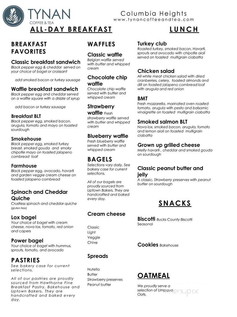 Tynan Coffee & Tea - Washington, DC menu_pic