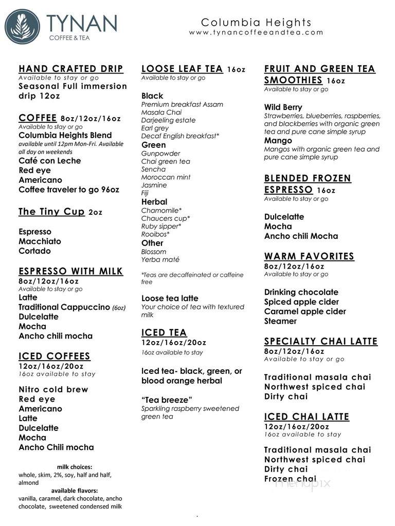 Tynan Coffee & Tea - Washington, DC menu_pic
