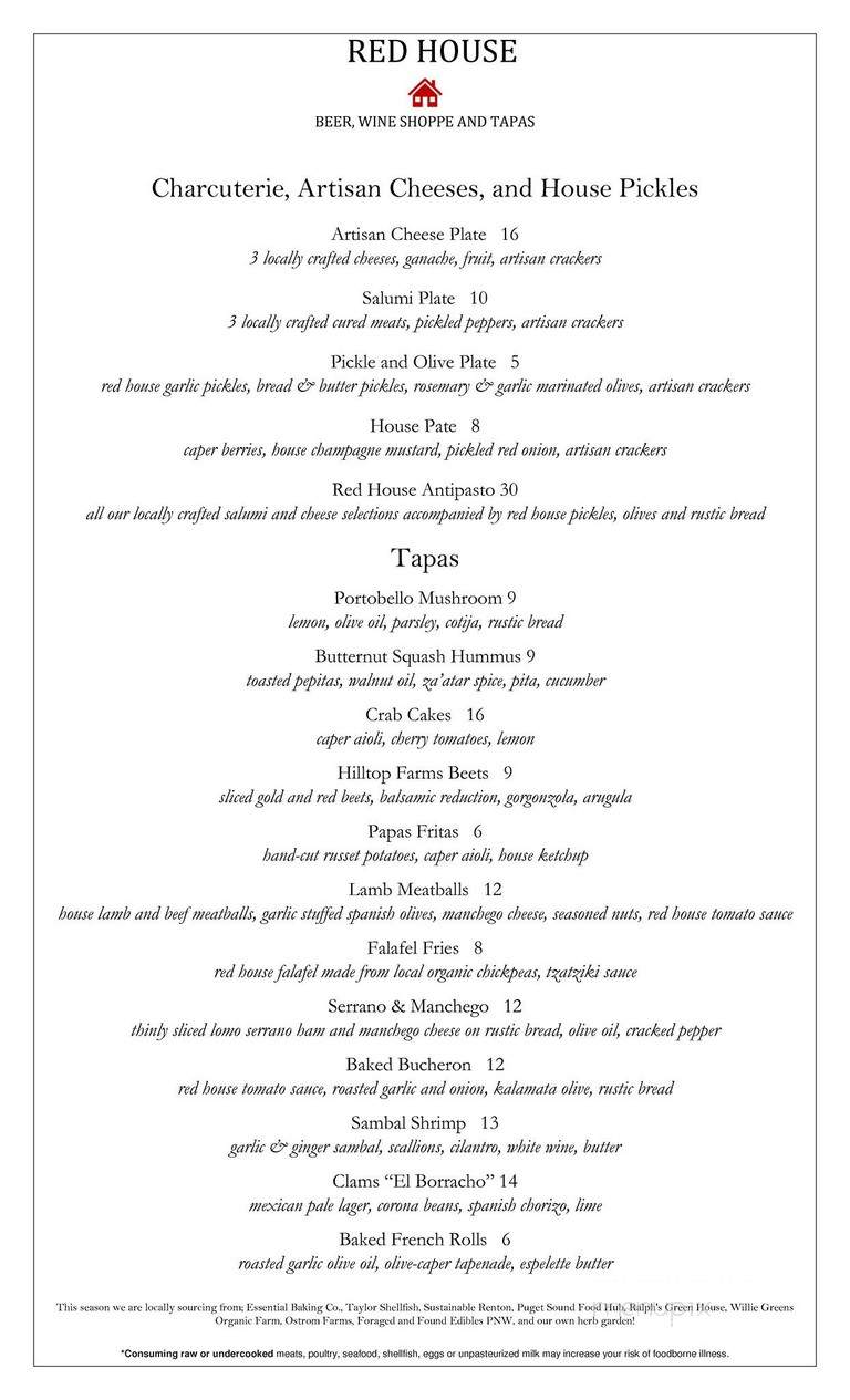 Red House Beer and Wine Shoppe and Tapas Bar - Renton, WA menu_pic
