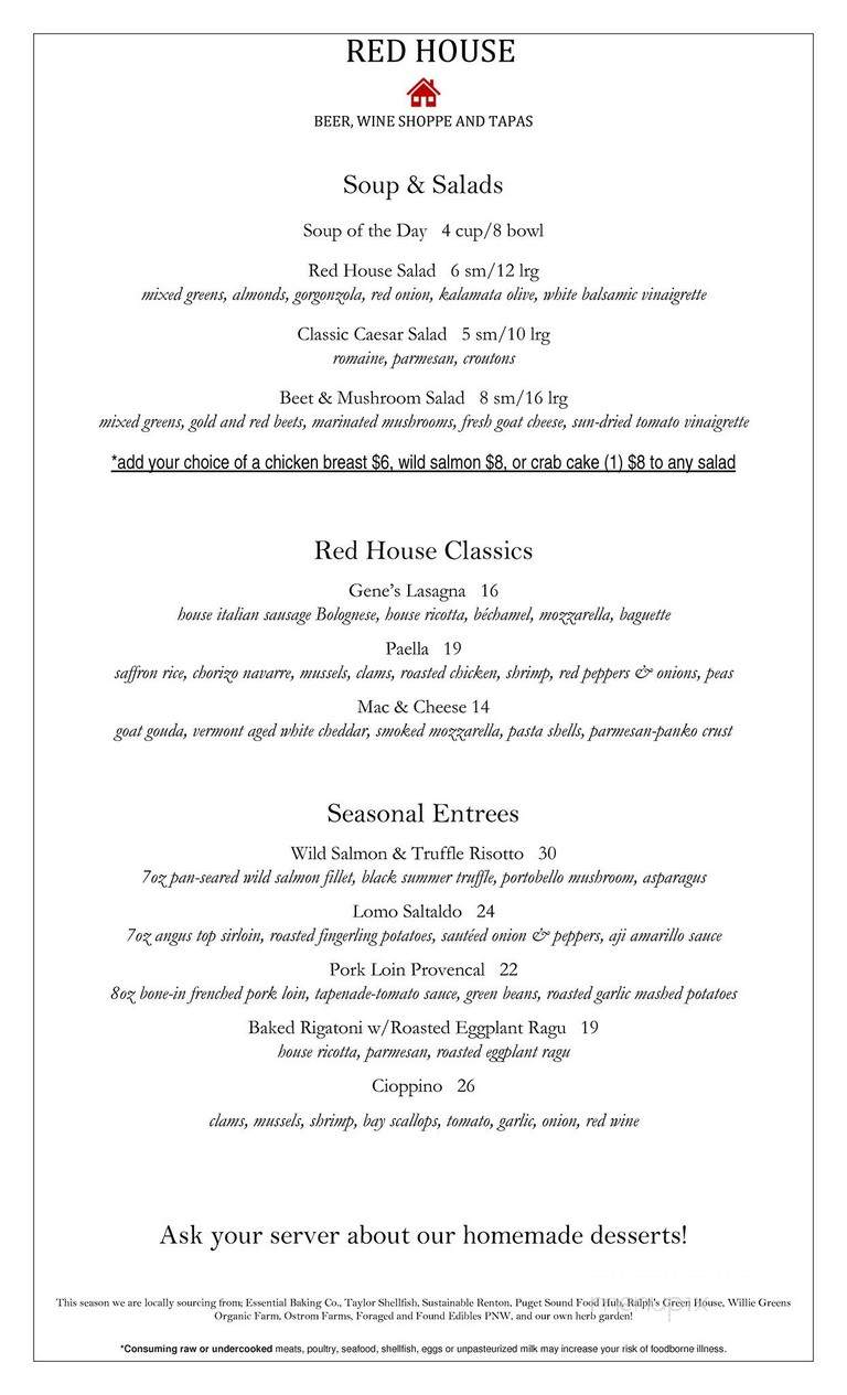 Red House Beer and Wine Shoppe and Tapas Bar - Renton, WA menu_pic