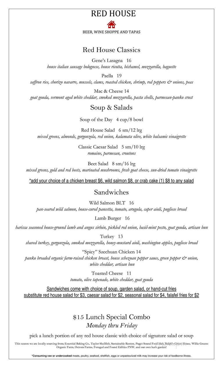 Red House Beer and Wine Shoppe and Tapas Bar - Renton, WA menu_pic