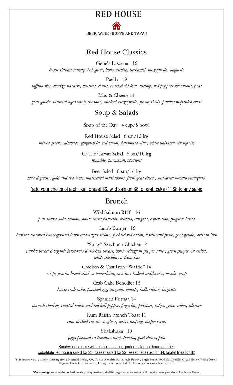 Red House Beer and Wine Shoppe and Tapas Bar - Renton, WA menu_pic