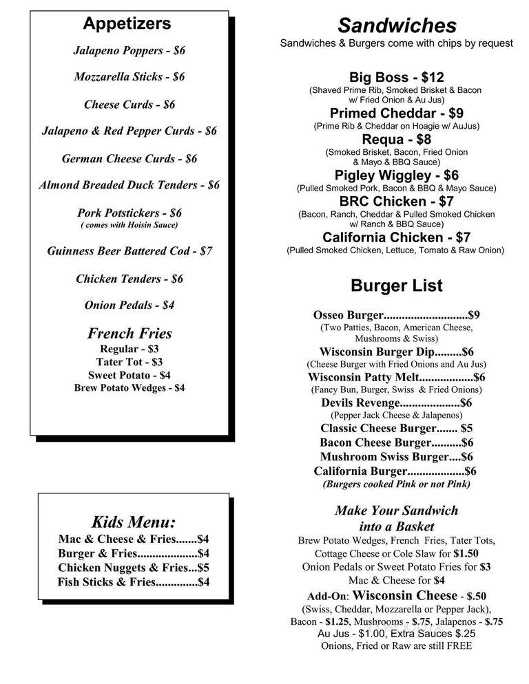Trails End - Fairchild, WI menu_pic