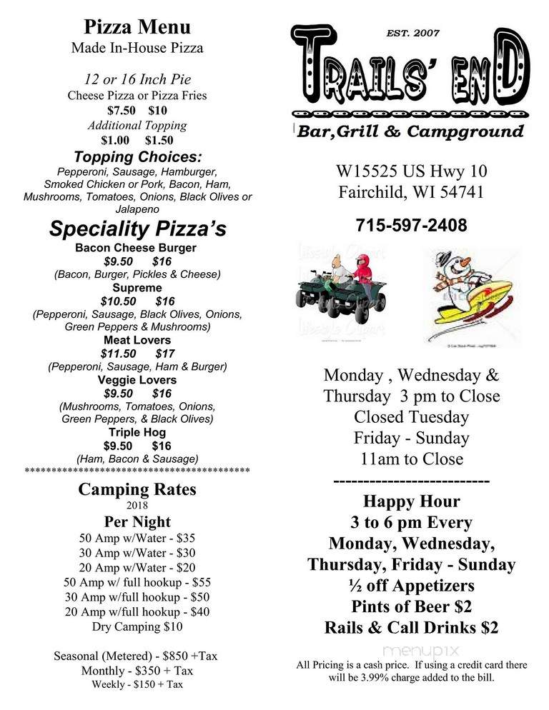 Trails End - Fairchild, WI menu_pic