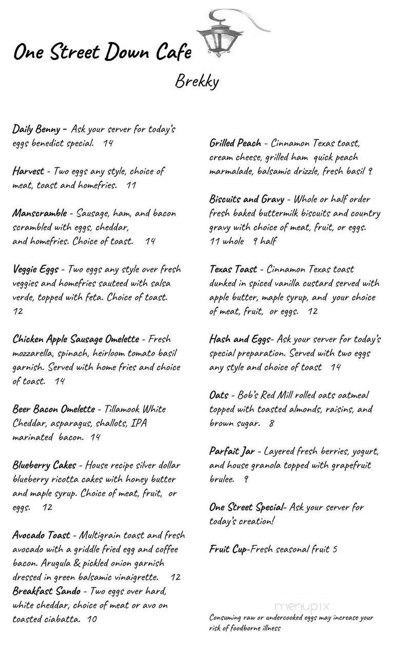 One Street Down Cafe - Redmond, OR menu_pic