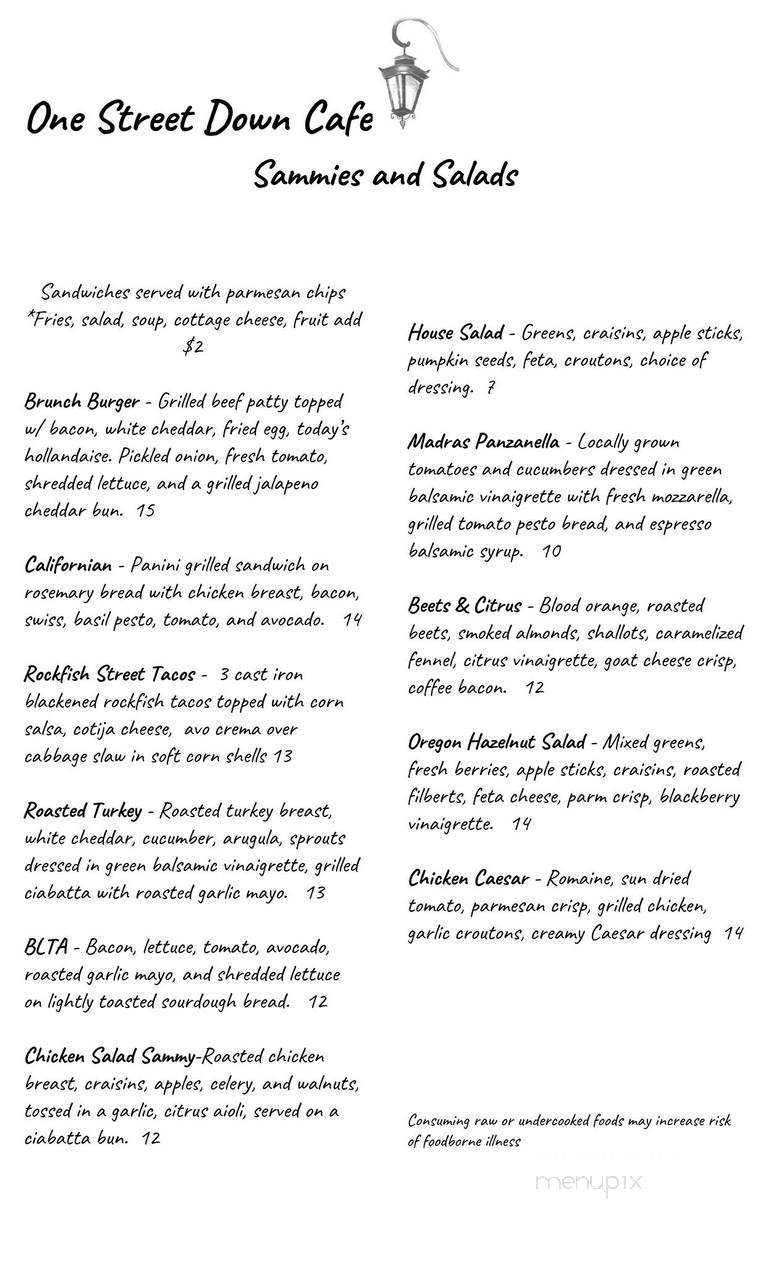 One Street Down Cafe - Redmond, OR menu_pic