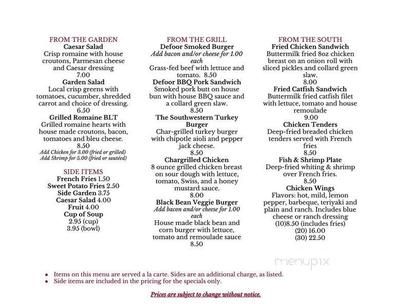 Defoor Cafe & Bar at the Defoor Center - Atlanta, GA menu_pic