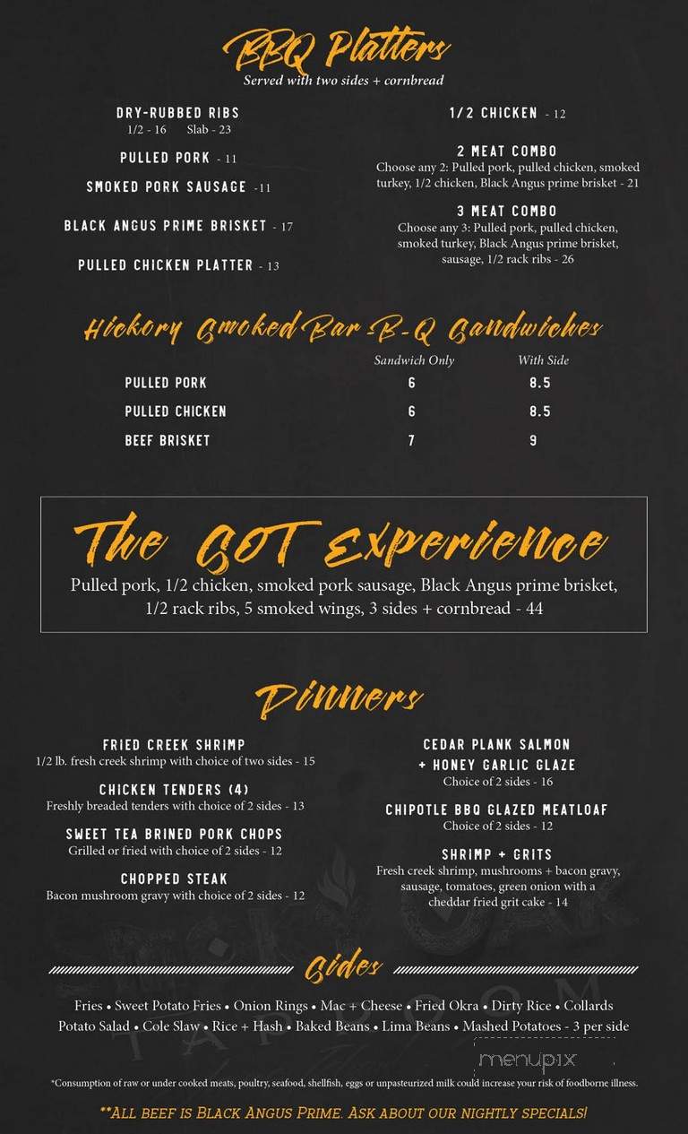 Smoky Oak Taproom - Charleston, SC menu_pic