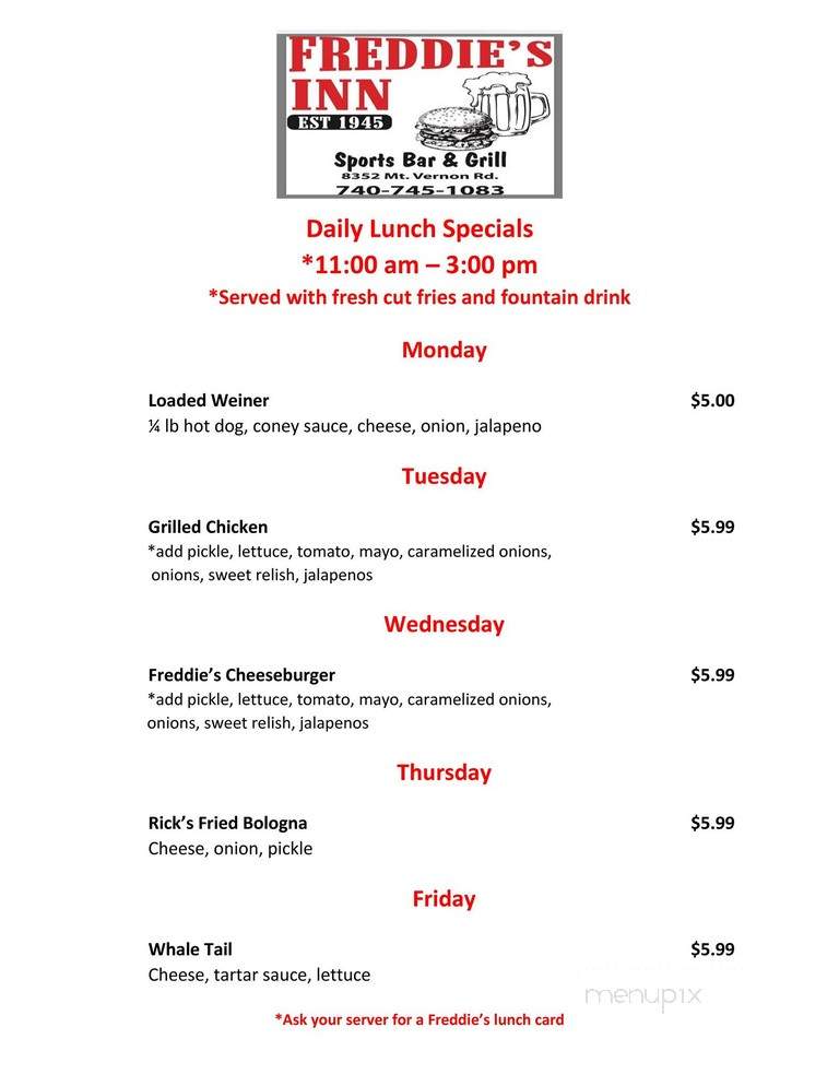 Freddie's Inn - Saint Louisville, OH menu_pic