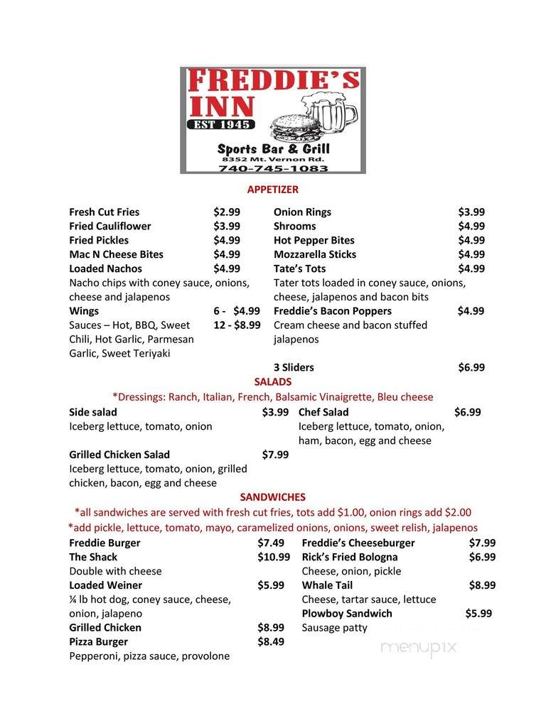 Freddie's Inn - Saint Louisville, OH menu_pic