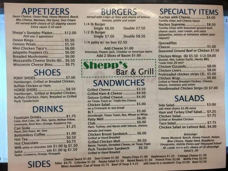 Shepps Bar & Grill - New Berlin, IL menu_pic