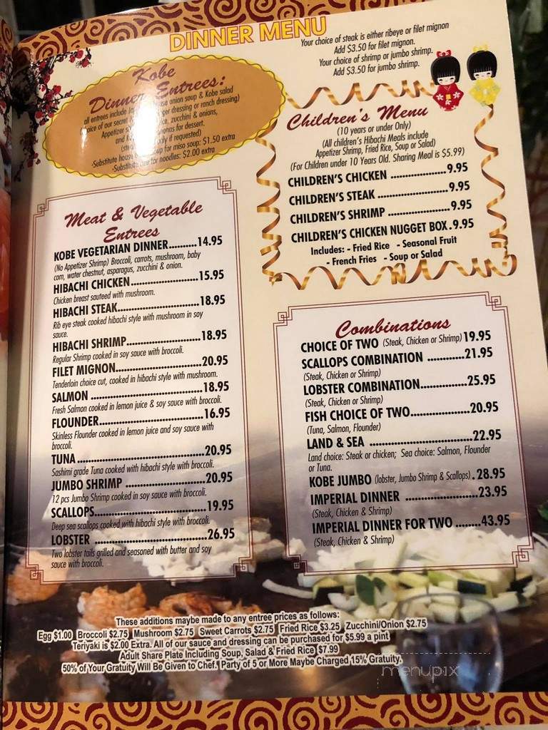 Kobe Steakhouse - Clayton, NC menu_pic
