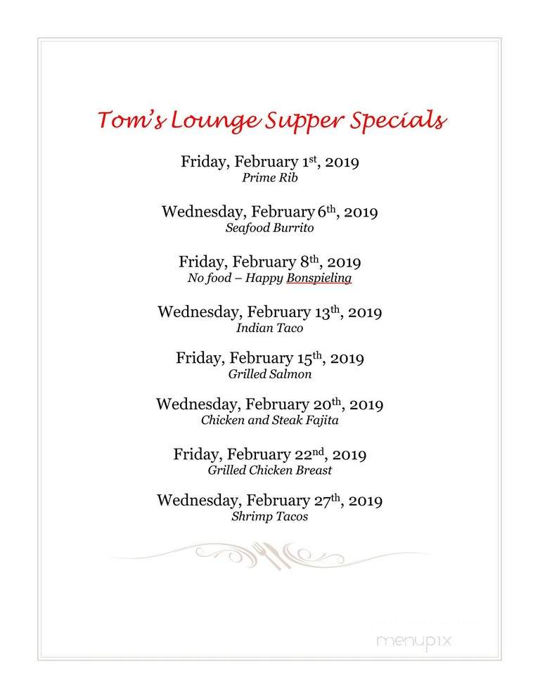 Tom's Lounge - Forest River, ND menu_pic