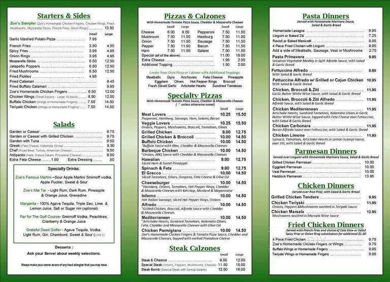 Zoe's Restaurant and Pizzeria - Winchendon, MA menu_pic