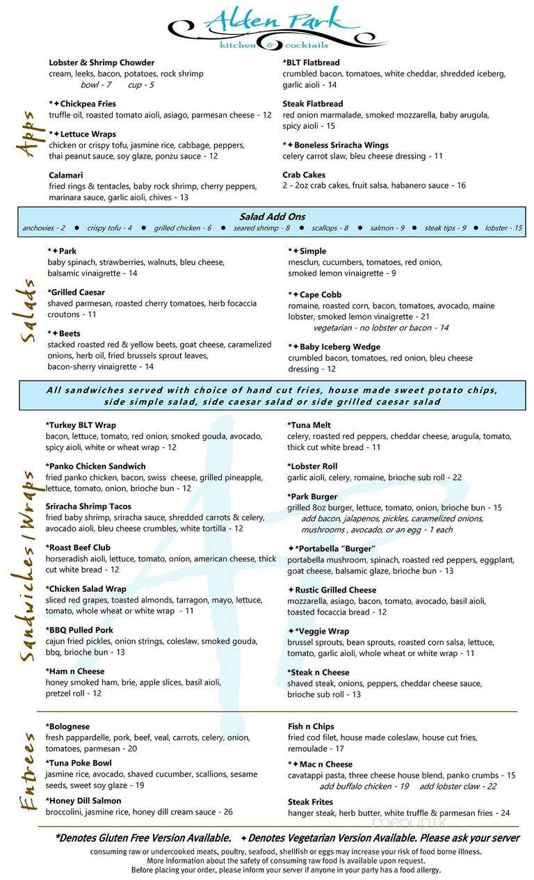 Alden Park - Plymouth, MA menu_pic
