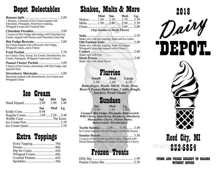 Dairy Depot - Reed City, MI menu_pic