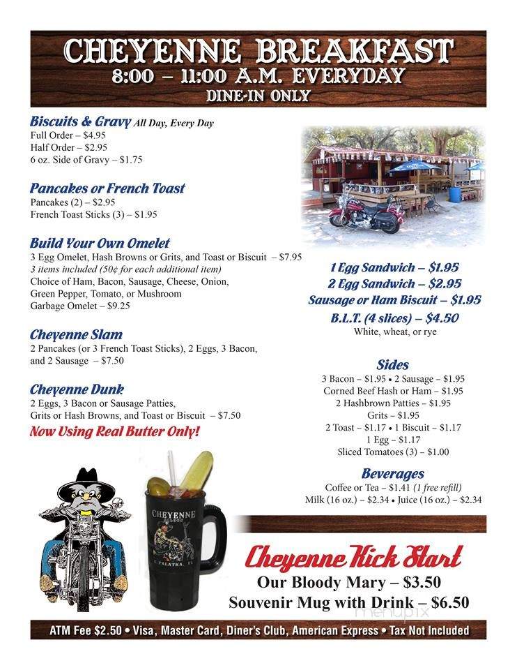 Cheyenne Saloon - East Palatka, FL menu_pic