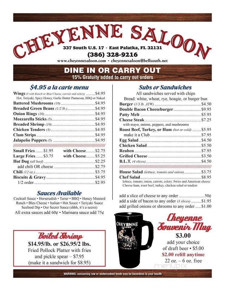 Cheyenne Saloon - East Palatka, FL menu_pic