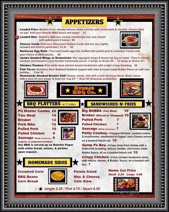 Bubba's - Marion, WI menu_pic