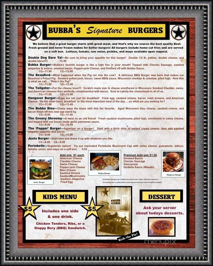 Bubba's - Marion, WI menu_pic