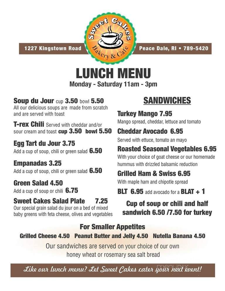 Sweet Cakes, Inc. - Wakefield, RI menu_pic