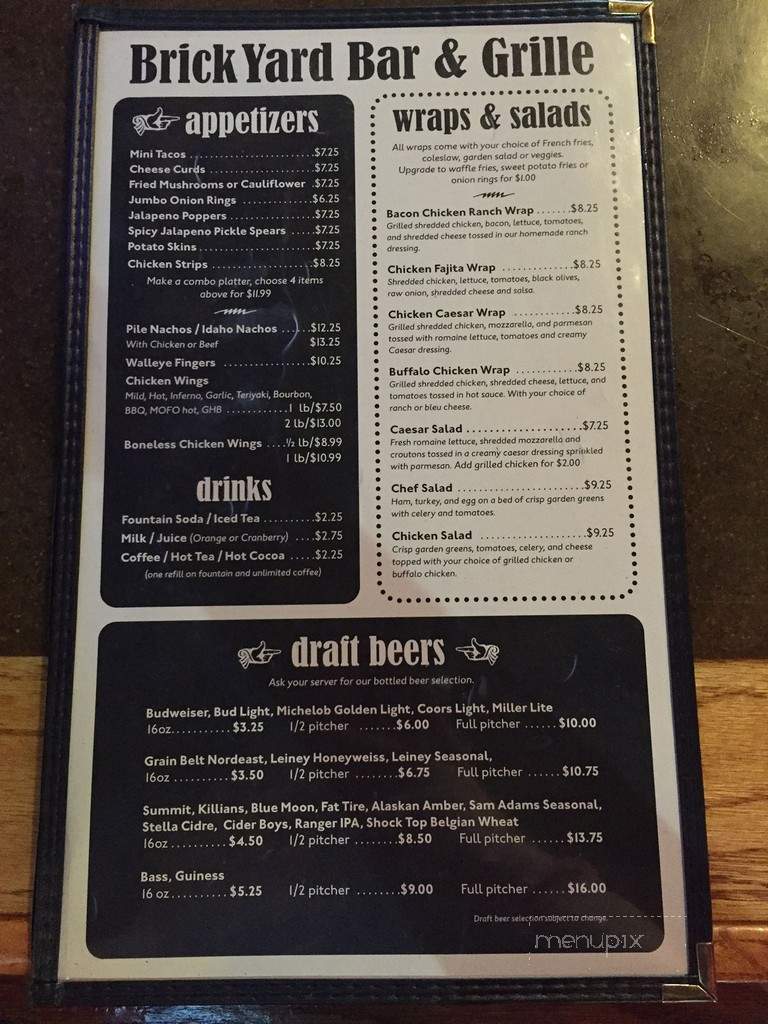 Brick Yard Sports Bar - Hibbing, MN menu_pic