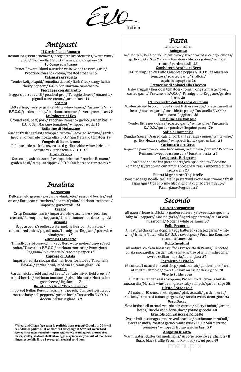 Evo Authentic Italian Cuisine - Jupiter, FL menu_pic