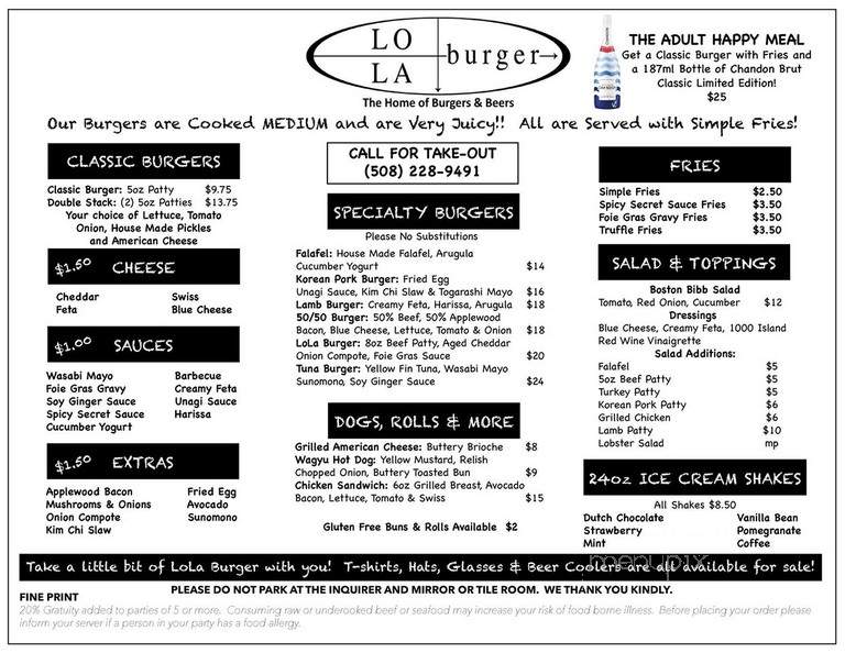 Lola Burger - Nantucket, MA menu_pic