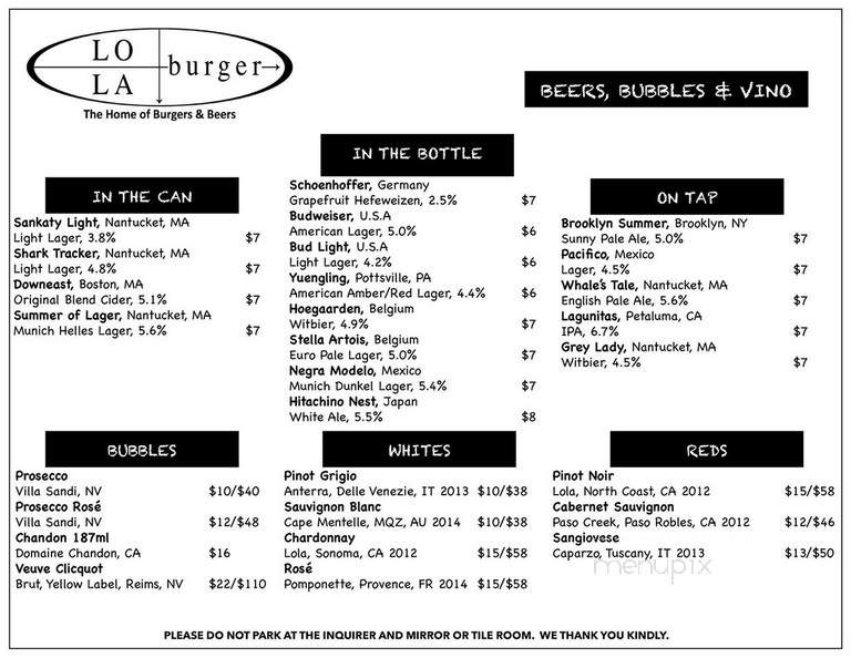 Lola Burger - Nantucket, MA menu_pic