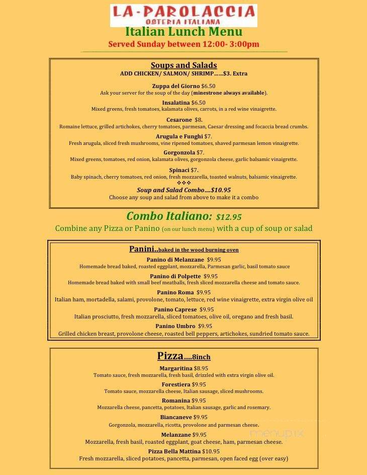 La Parolaccia Osteria Italiana - Claremont, CA menu_pic