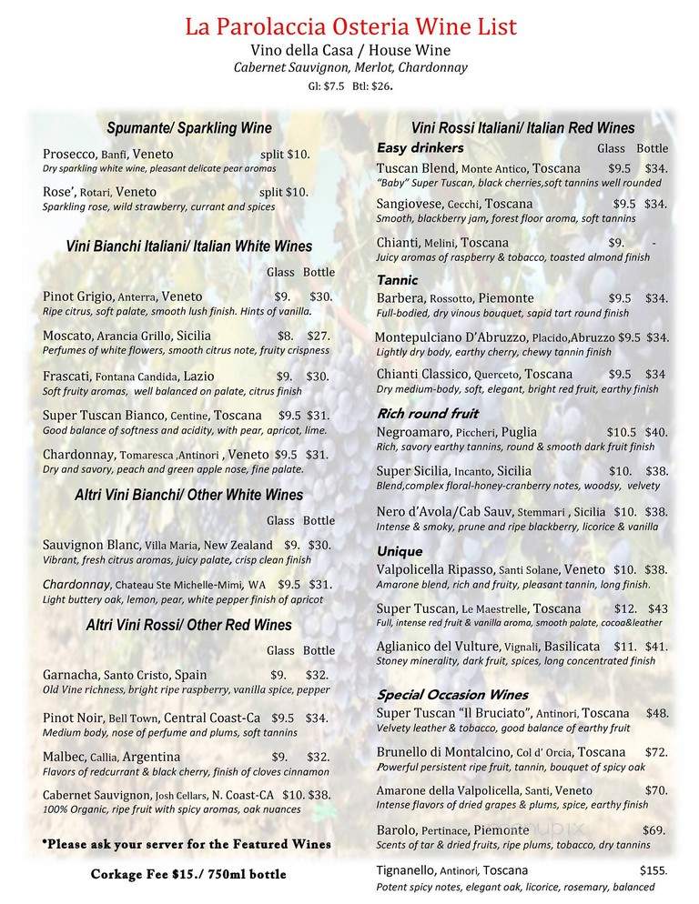 La Parolaccia Osteria Italiana - Claremont, CA menu_pic