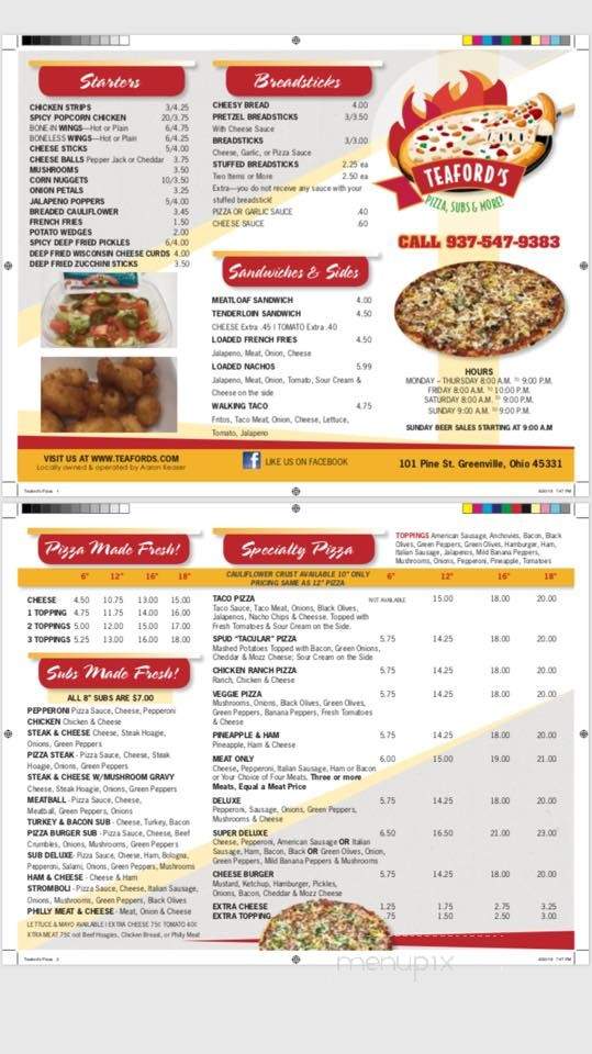 Teaford's Dairy Store - Greenville, OH menu_pic