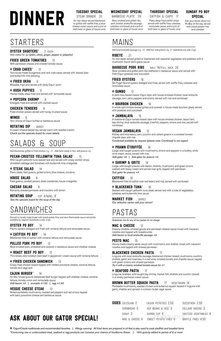 Bayou on Bay - Bellingham, WA menu_pic
