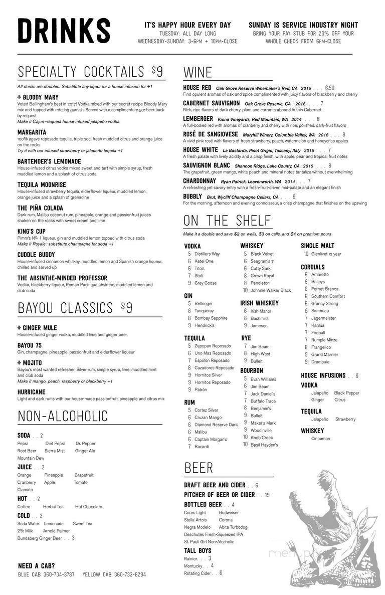 Bayou on Bay - Bellingham, WA menu_pic
