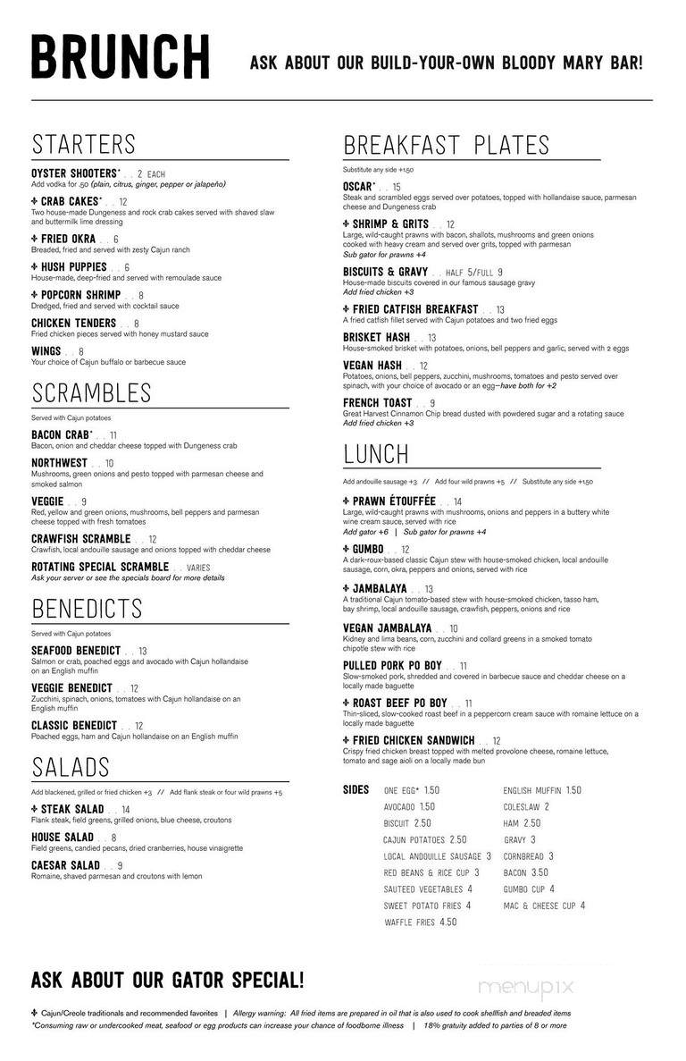 Bayou on Bay - Bellingham, WA menu_pic
