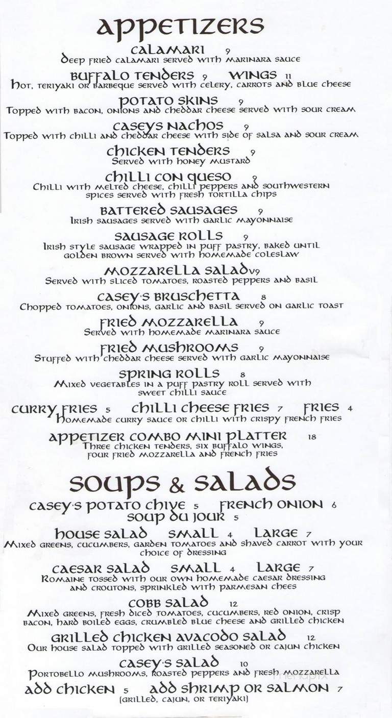 Casey's Tavern - Stamford, CT menu_pic