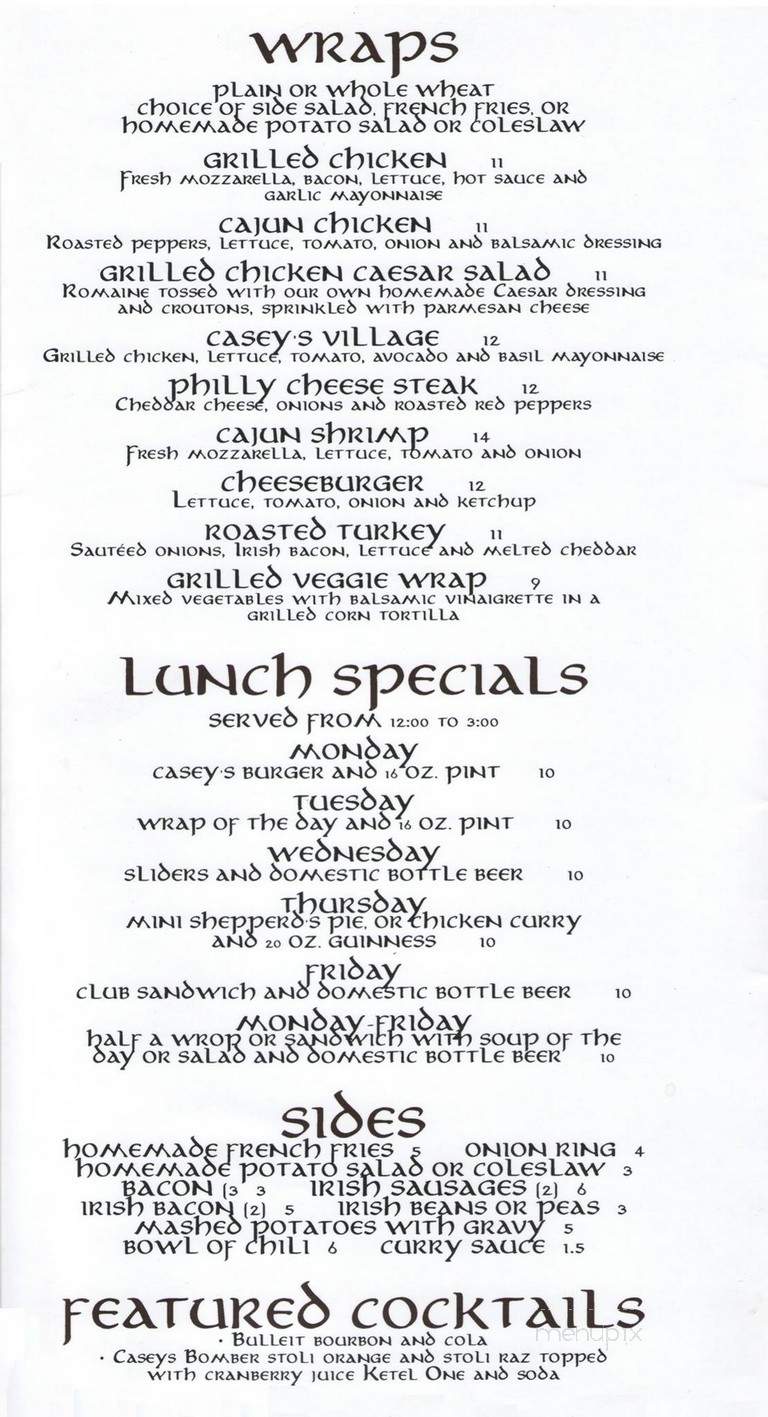 Casey's Tavern - Stamford, CT menu_pic