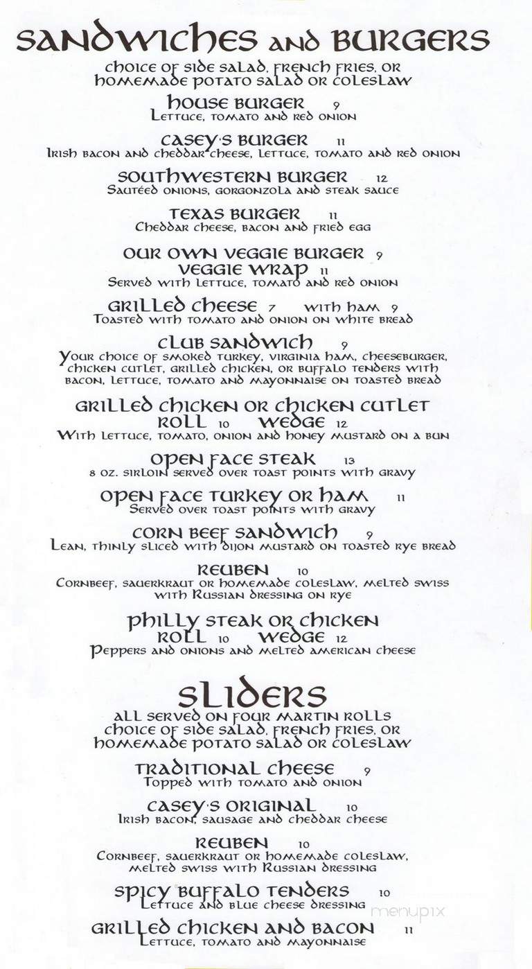 Casey's Tavern - Stamford, CT menu_pic
