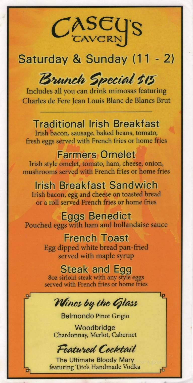 Casey's Tavern - Stamford, CT menu_pic