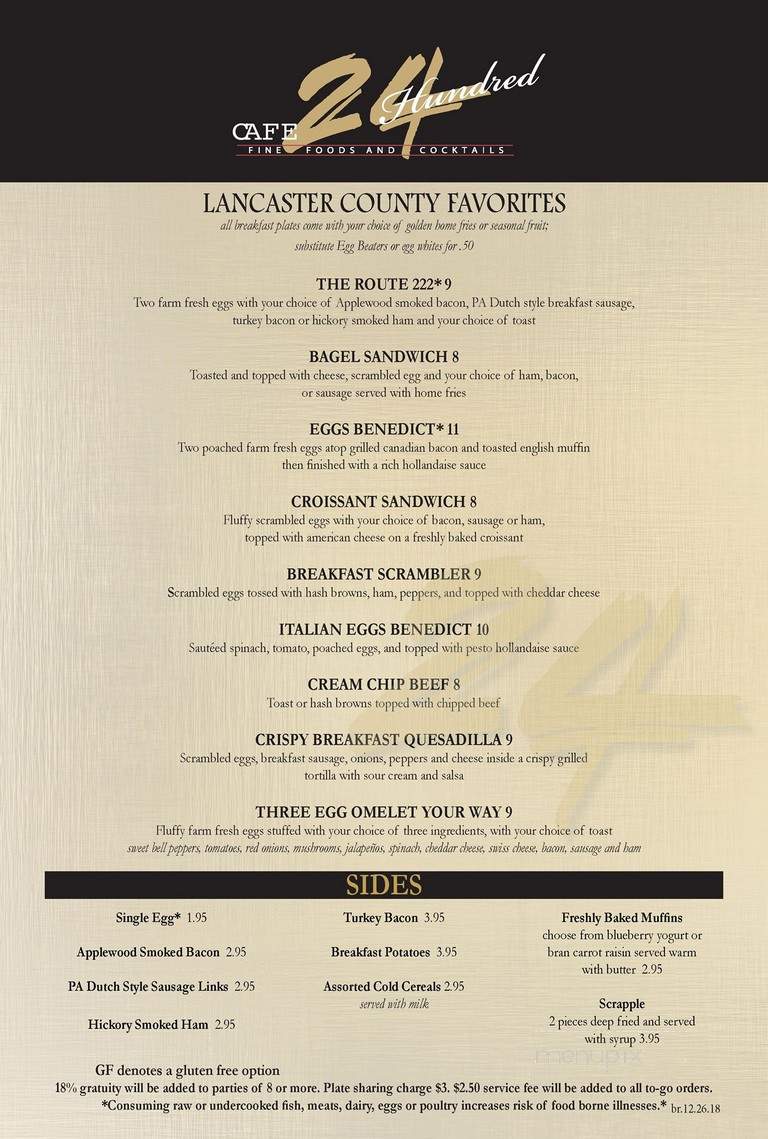 Cafe 24 Hundred - Lancaster, PA menu_pic