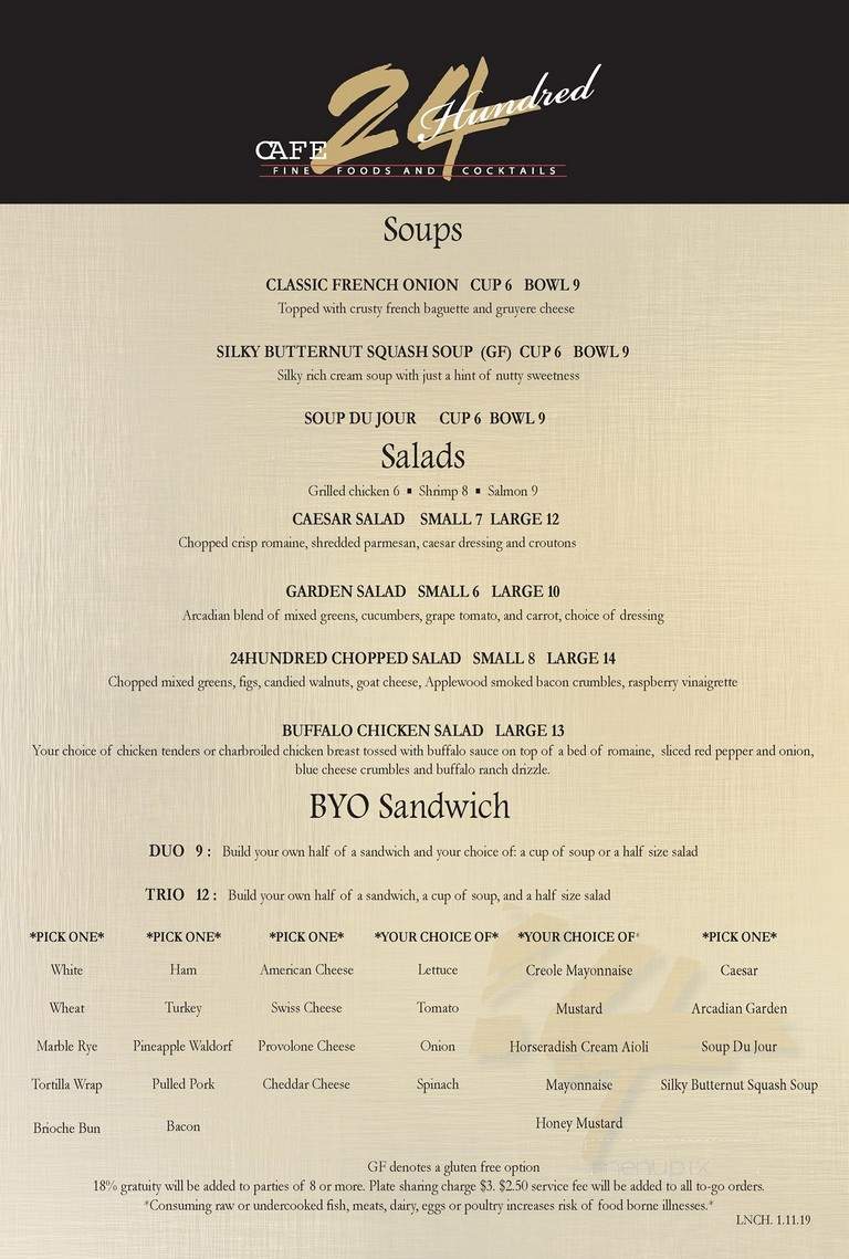 Cafe 24 Hundred - Lancaster, PA menu_pic
