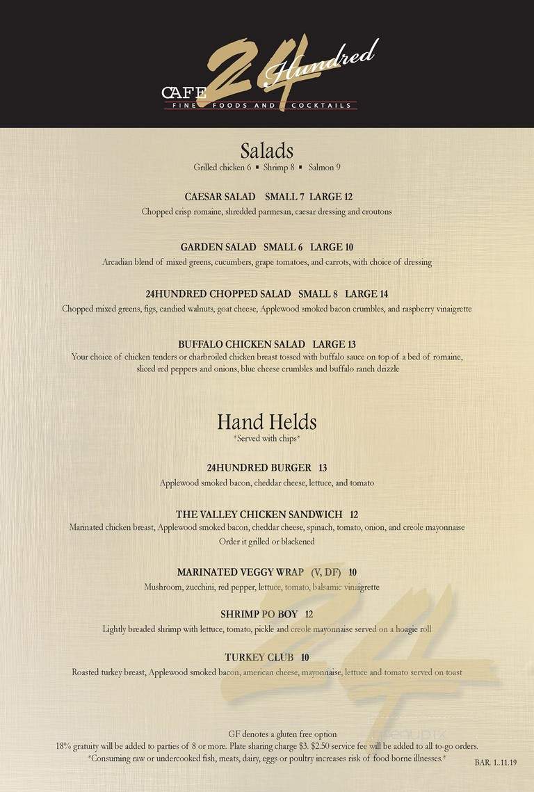 Cafe 24 Hundred - Lancaster, PA menu_pic