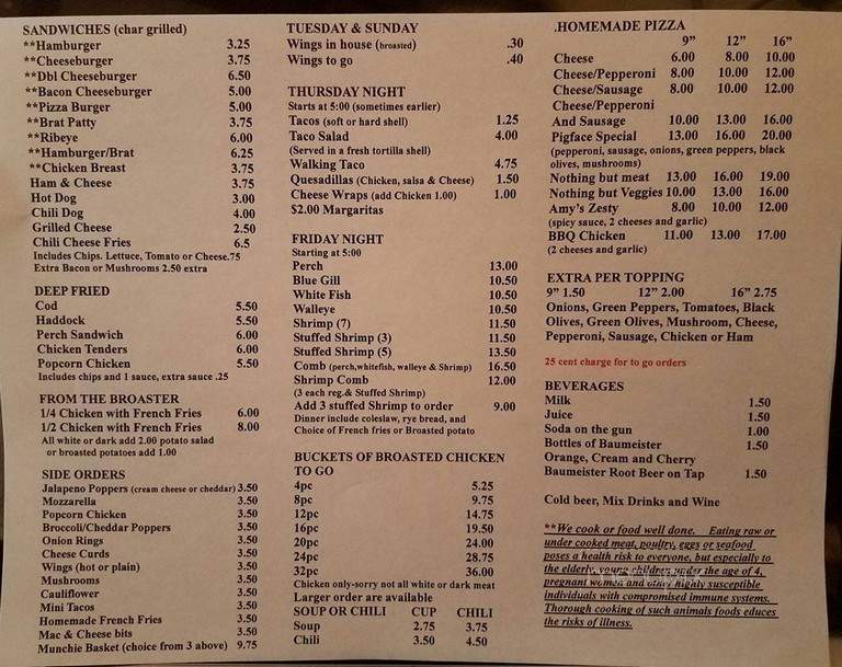 sturgeon bay yacht club menu