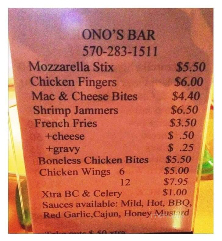 O'Nos Bar & Grill - Kingston, PA menu_pic
