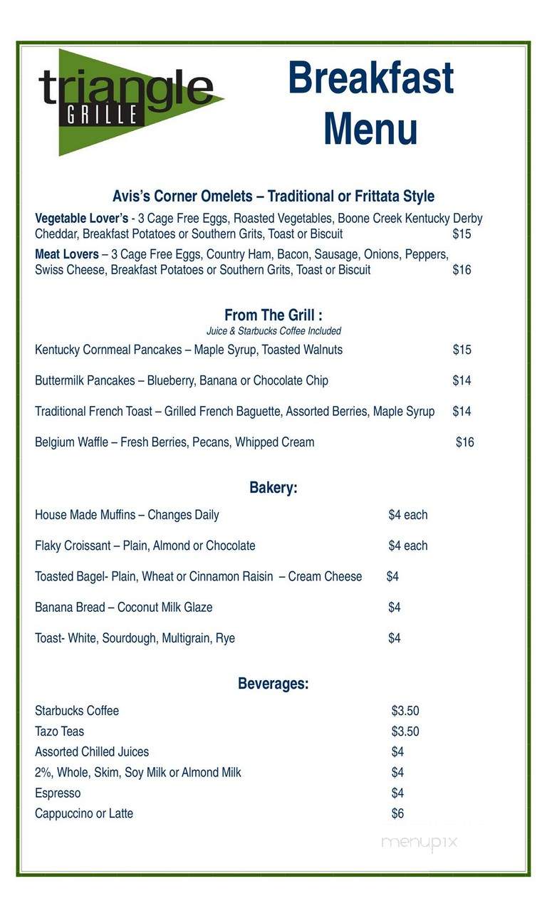 Triangle Grille - Lexington, KY menu_pic
